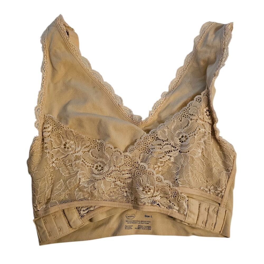 Cara Mia Womens Sz L Lace Front Beige T Shirt Bra Wrapped Front
